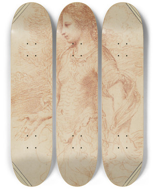 Triptych art skateboard deck of Guercino Erminia by Guercino (1591-1666)