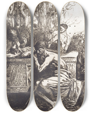 Triptych art skateboard deck of Franoisnicolas Chifflart Meditation by Francois Nicolas Chifflart (1825-1901)