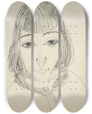 Triptych art skateboard deck of Ernst Ludwig Kirchner Portrait Of Erna_1 by Ernst Ludwig Kirchner (1880-1938)