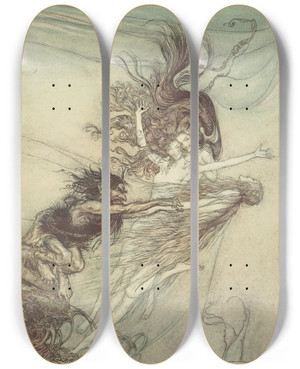 Triptych art skateboard deck of Arthur Rackham The Rhinemaidens Teasing Alberich by Arthur Rackham (1867-1939) Triptych art skateboard deck of Arthur Rackham The Rhinemaidens Teasing Alberich by Arthur Rackham (1867-1939)