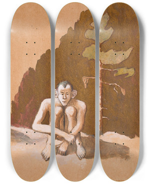 Triptych art skateboard deck of Hugo Simberg Fantasy_2 by Hugo Simberg (1873-1917)