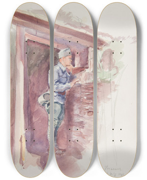 Triptych art skateboard deck of Ivan Ivanec Onierz Legionu Ukraiskich Strzelcw Siczowych 19141920 W Okopie_2 by Ivan Ivanec (1893-1946)