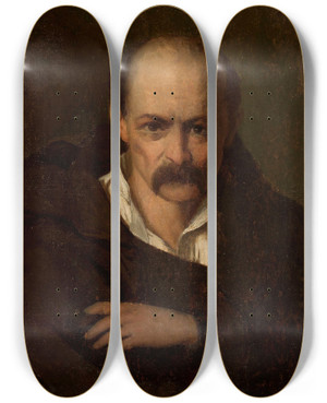 Triptych art skateboard deck of Tytus Maleszewski Portrait Of A Man In Handcuffs by Tytus Maleszewski (1827-1898)