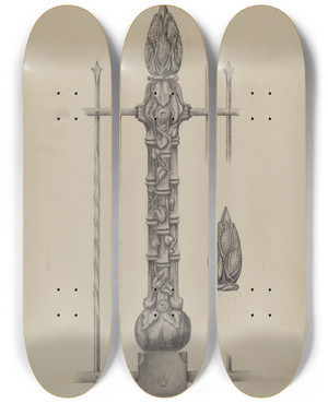 Triptych art skateboard deck of Austin L Davison Standard From Iron Fence by Austin L Davison