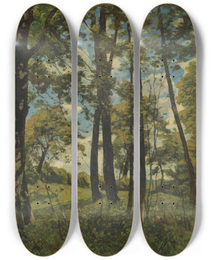 Triptych art skateboard deck of Henrijoseph Harpignies La Clairire by Henri Joseph Harpignies (1819-1916)