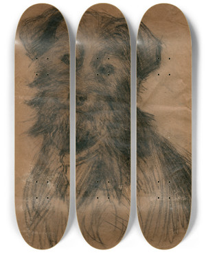 Triptych art skateboard deck of Frans Smissaert Portret Van Een Hond by Frans Smissaert (1862-1944)