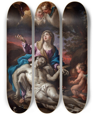Triptych art skateboard deck of Francesco Trevisani Piet by Francesco Trevisani (1656-1746)