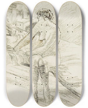Triptych art skateboard deck of Walter Richard Sickert Seated Nude by Walter Richard Sickert (1860-1942)