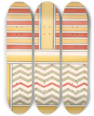 Triptych art skateboard deck of Gustave Jquier 1 Plafond Du Tombeau Danna N 81 2 Plafond Du Tombeau De Thotnofer N 80 by Gustave Jequier (1868-1946)