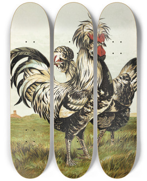 Triptych art skateboard deck of Harrison Weir Houdans by Harrison Weir (1824-1906)