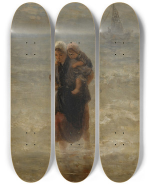 Triptych art skateboard deck of Jozef Israls At Sea by Jozef Israels (1824-1911)