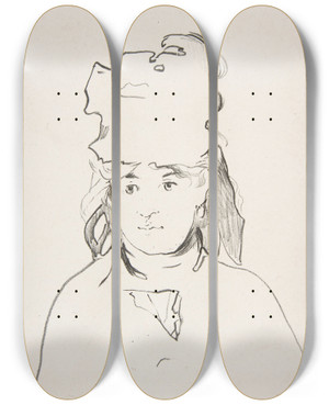Triptych art skateboard deck of Douard Manet Berthe Morisot In Silhouette by douard Manet (1832-1883)