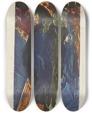 Triptych art skateboard deck of Ernst Ludwig Kirchner Straenszene Nach Dem Gemlde Straenszene Von 1914 by Ernst Ludwig Kirchner (1880-1938)