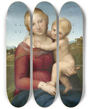 Triptych art skateboard deck of Raphael The Small Cowper Madonna by Raphael (1483-1520)
