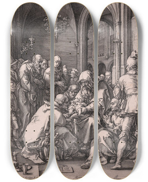 Triptych art skateboard deck of Hendrick Goltzius The Circumcision by Hendrick Goltzius (1558-1617)