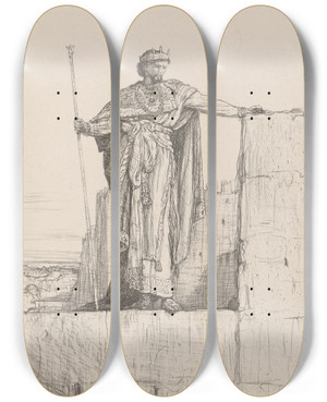 Triptych art skateboard deck of Marius Bauer Koning Staand Op Een Muur by Marius Bauer (1867-1932)