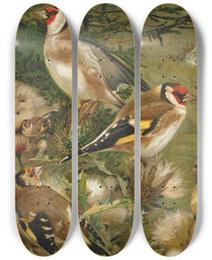Triptych art skateboard deck of Lopaul Robert Chardonneret by Leo Paul Robert (1851-1923)