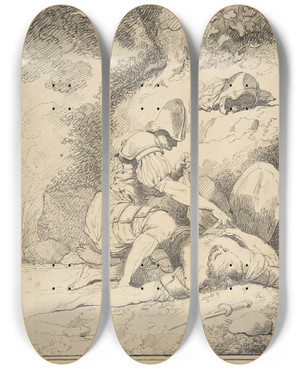Triptych art skateboard deck of John Hamilton Mortimer Stripping The Slain by John Hamilton Mortimer (1740-1779)