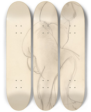 Triptych art skateboard deck of Ja Jerichau Kvindelig Model Liggende by J.A. Jerichau (1816-1883)