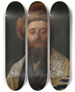 Triptych art skateboard deck of Isidor Kaufmann Portrait Of A Rabbi With Tallit by Isidor Kaufmann (1853-1921)