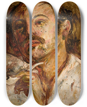 Triptych art skateboard deck of Tadeusz Makowski Portrait Of A Man With A Smoking Pipe by Tadeusz Makowski (1882-1932)