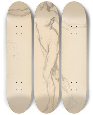 Triptych art skateboard deck of Edwin Austin Abbey Figure Study For The Hours 5 Am Sketch For Mural For The State Capitol Building In Harrisburg Pennsylvania 19021911 by Edwin Austin Abbey (1852-1911)