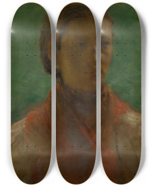 Triptych art skateboard deck of Elemr Halszhradil Girl In A Red Dress_1 by Elemir Halasz Hradil (1873-1948)