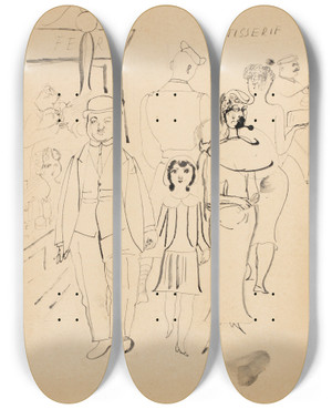 Triptych art skateboard deck of Jean Emile Laboureur Dimanche by Jean Emile Laboureur (1877-1943)