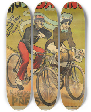 Triptych art skateboard deck of Philippe Chapellier Cycles Saving by Philippe Chapellier (19-20-)