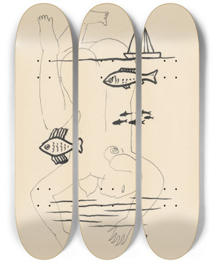 Triptych art skateboard deck of Mikul Galanda Drowned_3 by Mikulas Galanda (1895-1938)