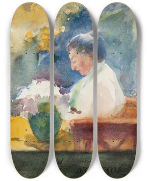 Triptych art skateboard deck of Lilly Walther Sitting Female Figure Portrait Of Mrs Bremen by Lilly Walther (1866-1946)