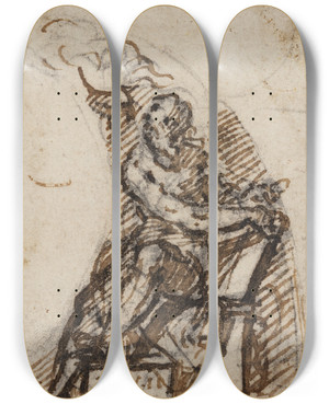 Triptych art skateboard deck of Giulio Campi Siddende Mand Med Skrifttavle Arkitekturdetalje_2 by Giulio Campi (1500-1572)