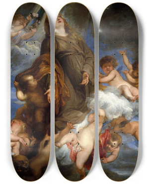 Triptych art skateboard deck of Anthony Van Dyck Saint Rosalie Interceding For The Plaguestricken Of Palermo by Anthony Van Dyck (1599-1641)