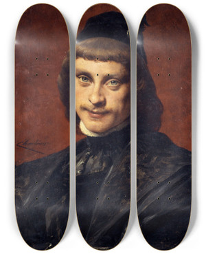 Triptych art skateboard deck of Thobald Chartran Portrait De Charles Le Bargy Socitaire De La Comdiefranaise En Costume De Scne by Theobald Chartran (1849-1907)