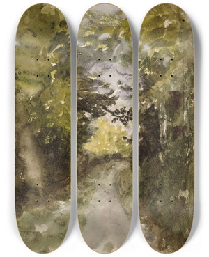 Triptych art skateboard deck of Narcissevirgile Diaz De La Pea Route En Fort by Narcisse-Virgile Diaz de La Pea (1808-1876)