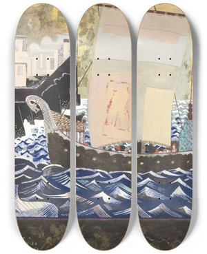 Triptych art skateboard deck of Francoislouis Schmied Histoire De La Princesse Boudour Pl15 by Francois Louis Schmied (1873-1941)