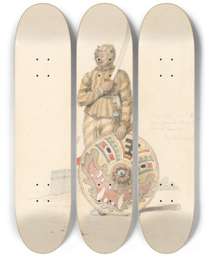Triptych art skateboard deck of William Alexander A Chinese Warrior by William Alexander (1767-1816)