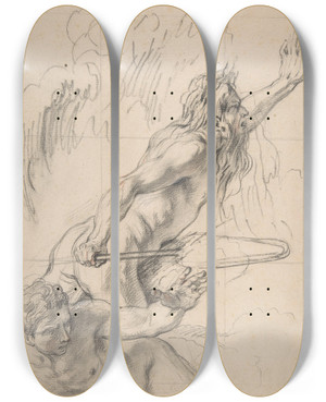 Triptych art skateboard deck of Charlesantoine Coypel River God And Another Male Figure by Charles-Antoine Coypel (1694-1752)