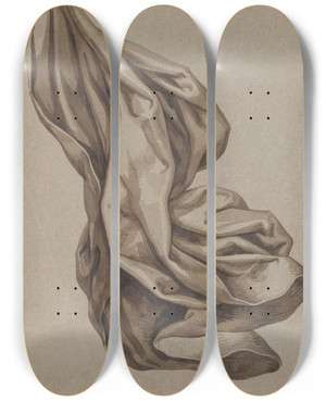 Triptych art skateboard deck of David Humbert De Superville Draperie by David Humbert De Superville (1770-1849)