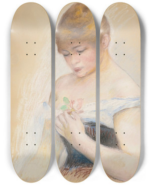 Triptych art skateboard deck of Pierreauguste Renoir Jeune Femme Tenant Une Fleur Portrait De Jeanne Samary by Pierre-Auguste Renoir (1841-1919)