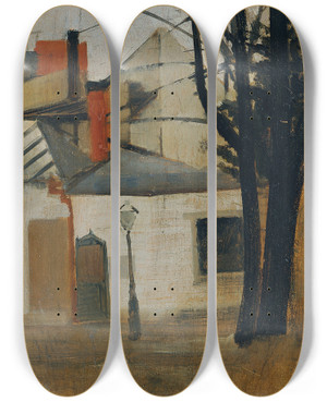 Triptych art skateboard deck of Oskar Schlemmer Gassenwinkel by Oskar Schlemmer (1888-1943)