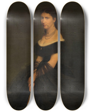 Triptych art skateboard deck of Josse Impens Portrait Of A Woman by Josse Impens