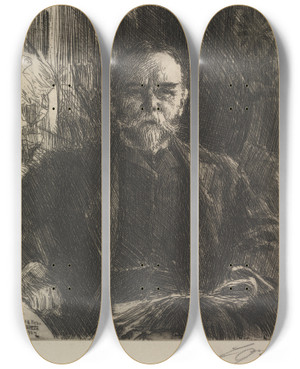 Triptych art skateboard deck of Anders Zorn John Hay by Anders Zorn (1860-1920)