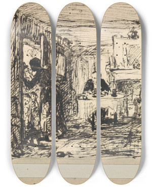 Triptych art skateboard deck of William Mulready Denial And Disappointment by William Mulready (1786-1863)