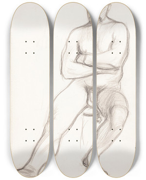 Triptych art skateboard deck of Magnus Enckell Istuva Alaston Mies Luonnos_1 by Magnus Enckell (1870-1925)