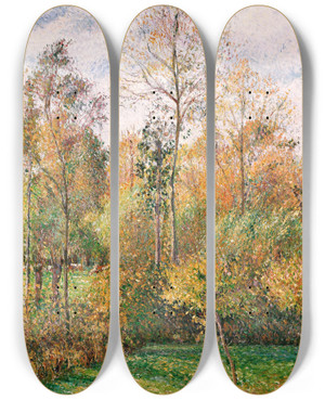 Triptych art skateboard deck of Camille Pissarro Automne Peupliers Eragny Autumn Poplars Eragny by Camille Pissarro (1830-1903)