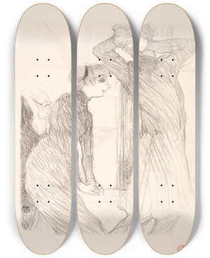 Triptych art skateboard deck of Henri De Toulouselautrec Lugn Po Et Berthe Bady Dans Audassus Des Forces Humaines by Henri de Toulouse-Lautrec (1864-1901)