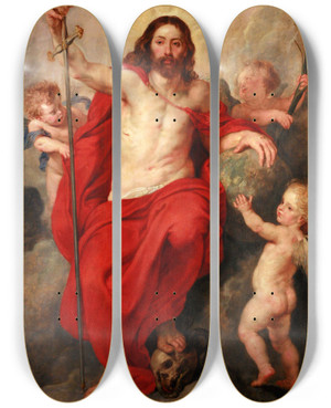 Triptych art skateboard deck of Peter Paul Rubens Christ Triumphing Over Death And Sin by Peter Paul Rubens (1577-1640)