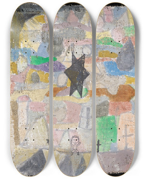 Triptych art skateboard deck of Paul Klee Under A Black Star by Paul Klee (1879-1940)