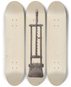 Triptych art skateboard deck of Luella Schroeder Candle Stand by Luella Schroeder